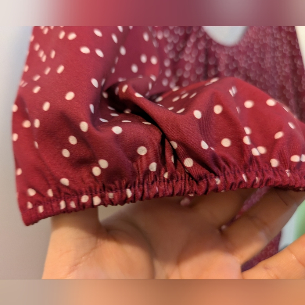 BloomChic Burgundy Polka Dot Scoop Neck Blouse - Picture 5 of 11